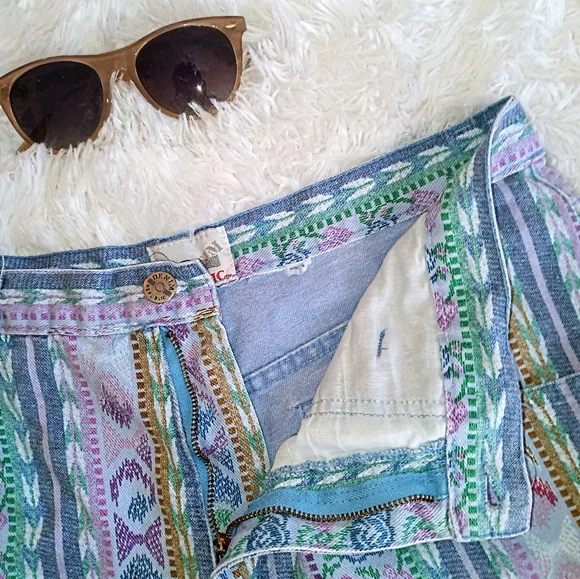 Vintage 80s Denim Republic Floral Striped High Waisted Shorts - Picture 5 of 9